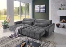 Wohnlandschaft >Wolve< elektr. Sitzverstellung, 2 Kissen, Cord grau - 277x108x179cm (BxHxT)