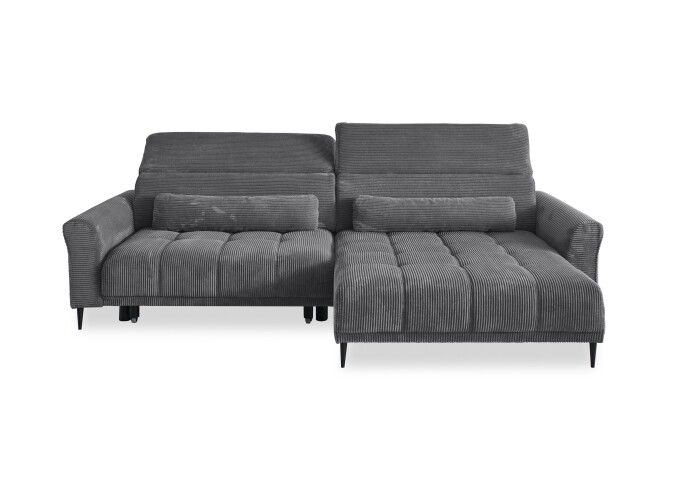 Wohnlandschaft >Wolve< elektr. Sitzverstellung, 2 Kissen, Cord grau - 277x108x179cm (BxHxT)