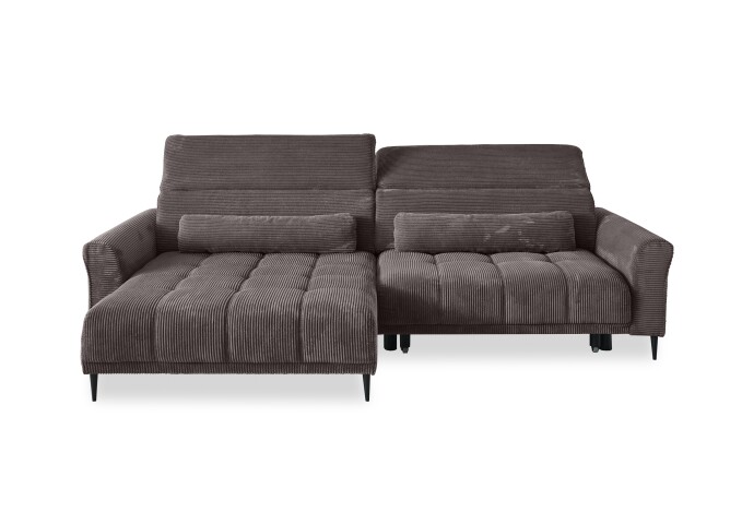 Wohnlandschaft >Wolve< elektr. Sitzverstellung, Kissen, Cord graubraun - 277x108x179cm BxHxT