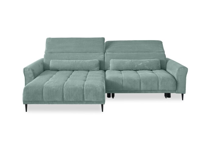 Wohnlandschaft >Wolve< elektr. Sitzverstellung, 2 Kissen, Cord mint - 277x108x179cm (BxHxT)