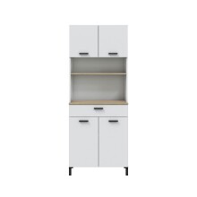 Mikrowellenumbauschrank >KIRA< 4 Türen, 1 Schub, Artik Weiß / Natur Dekor - 72x185x40 (BxHxT)