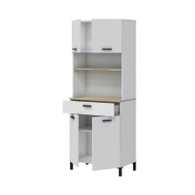 Mikrowellenumbauschrank >KIRA< 4 Türen, 1 Schub, Artik Weiß / Natur Dekor - 72x185x40 (BxHxT)
