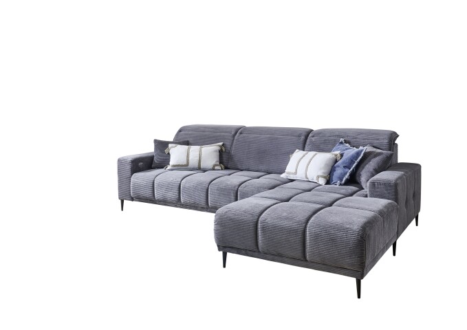 Wohnlandschaft >Lindesberg< Kopfteilverstellung, Federkern, Cord grau - 286x107x195cm (BxHxT)