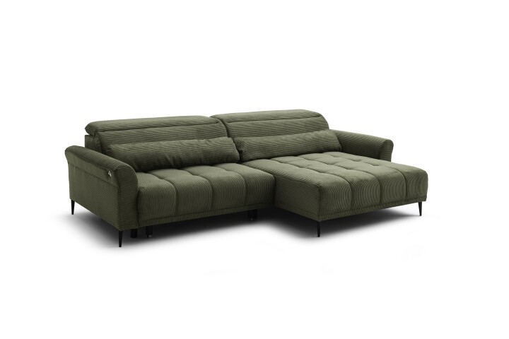 Wohnlandschaft >Wolve< Kopfteilverstellung, 2 Kissen, Cord grün - 277x108x179cm (BxHxT)