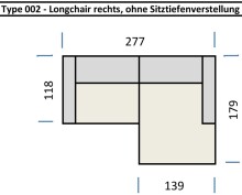 Wohnlandschaft >Wolve< Kopfteilverstellung, 2 Kissen, Cord rost - 277x108x179cm (BxHxT)