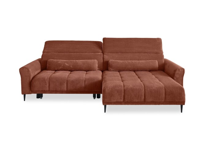 Wohnlandschaft >Wolve< elektr. Sitsverstellung, 2 Kissen, Cord rost - 277x108x179cm (BxHxT)