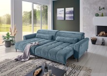 Wohnlandschaft >Wolve< elektr. Sitsverstellung, 2 Kissen, Cord blau - 277x108x179cm (BxHxT)