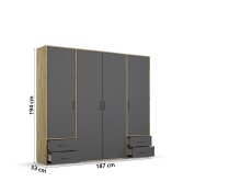 Drehtürenschrank >Voyager< 4 Schübe, 5 Böden, grau / Eiche Artisan Dekor - 187x194x53 (BxHxT)