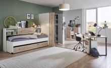 Drehtürenschrank >NORDERNEY< begehbar, 9 Böden, weiss / Viking oak Dekor - 135x197x127cm (B/H/T)