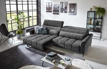 Big-Sofa >Wolve< 2x elektr. Verstellung, 2 Kissen, Cord grau - 280x108x118cm (BxHxT)