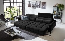 Big-Sofa >Wolve< 2x elektr. Verstellung, 2 Kissen, Cord schwarz - 280x108x118cm (BxHxT)