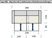 Big-Sofa >Wolve< 2x elektr. Verstellung, 2 Kissen, Cord creme - 280x108x118cm (BxHxT)