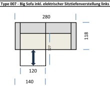 Big-Sofa >Wolve< 1x elektr. Sitzverstellung, Cord dunkelgrau - 280x108x118cm (BxHxT)