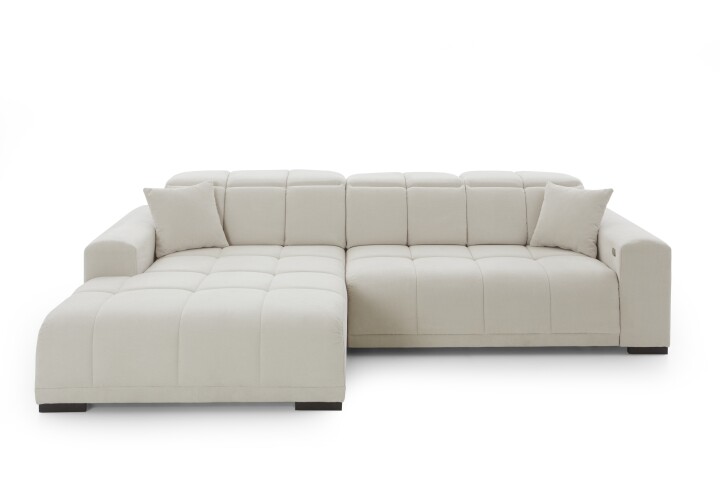 Wohnlandschaft >Puppet< Kopfteilverstellung, 2 Kissen, creme - 301x113x195cm (BxHxT)