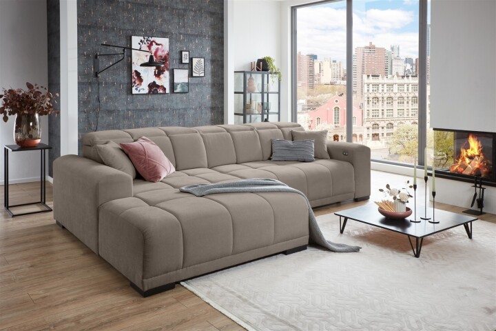 Wohnlandschaft >Puppet< Kopfteilverstellung, Sitzverstellung, taupe - 301x113x195cm (BxHxT)
