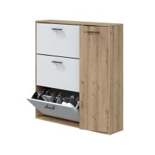 Schuhschrank >CLASS< 3 Klappen, 1 Tür, Nodi Eiche Dekor /Artik Weiß - 105x112x24 (BxHxT)
