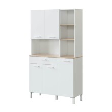 Küchenbuffet >KIRA<  Artik Weiß / Canadian Eiche Dekor - 108x186x40 (BxHxT)
