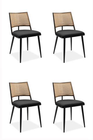 Stuhl >Schiller< (4er-Set) schwarz / Dekor Geflecht natur - 47x79x48,5 (B/H/T)