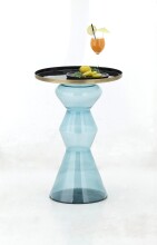 Beistelltisch >1173< in Türkis, Glas - 63x45cm...