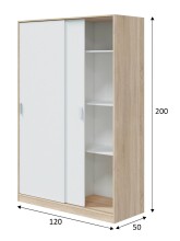 Schwebetürenschrank >TOP< in Canadian Eiche Dekor /Artik Weiß - 120x200x50 (BxHxT)