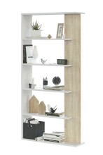 Bücherregal >ALIDA< 5 Fächer, in Artik Weiß / Canadian Eiche Dekor - 90x180x25 (BxHxT)