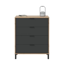Kommode >ENZO< 4 Schubladen, Nodi Eiche Dekor / Anthrazitgrau - 77,5x93,5x40 (BxHxT)