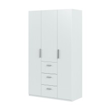 Kleiderschrank >Ward< 3 Türen, Kleiderstange, Böden, Weiß glänzend - 117x203x52 (BxHxT)