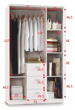 Kleiderschrank >Ward< 3 Türen, Kleiderstange, Böden, Weiß glänzend - 117x203x52 (BxHxT)
