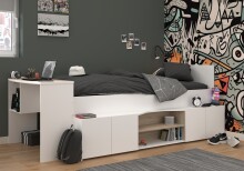 Hochbett >Cleo 1< Stauraum, Liegefl. 90x200, Weiss...