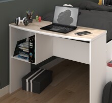 Hochbett >Cleo 1< Stauraum, Liegefl. 90x200, Weiss / Eiche Dekor - 241x116x90cm (LxBxH)