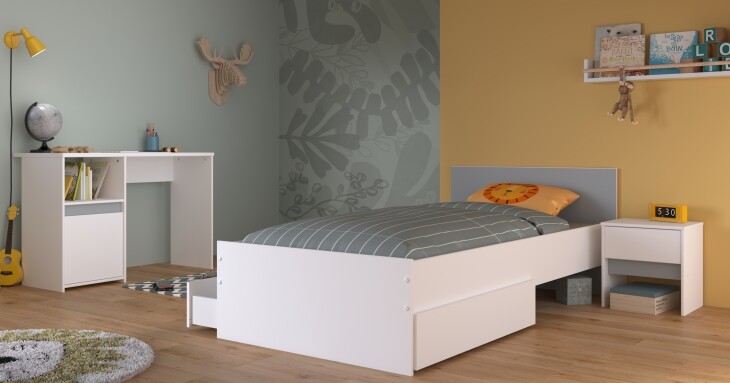 Jugendzimmer-Set >Pirouette 27< in Weiss mit drehbarem Elementen in Rosa / Grau