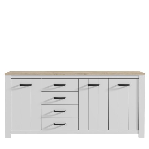 Kommode >ELARA< in Weiss Matt/ Bianco Eiche - 206x95,7x42,2cm (BxHxT)