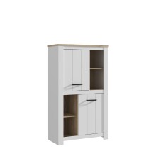 Hochschrank >ELARA< in Weiss Matt/ Bianco Eiche - 86,7x147,1x42,2cm (BxHxT)