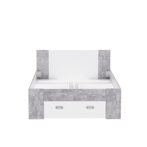 Stauraumbett >Bob< in Betonoptik Lichtgrau / Weiss  - 203,6x86x143,4cm (BxHxT)