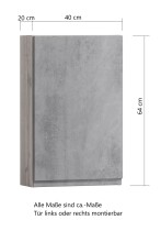 Hängeschrank >Paris< in Betongrau, Wotaneiche, MDF - 40x64x20cm (BxHxT)