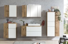 Hängeschrank >Paris< in weiß, Wotaneiche, MDF - 65x64x20cm (BxHxT)