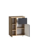 Unterschrank >Paris< in grau/Wotaneiche, MDF - 65x79x35cm (BxHxT)