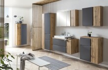 Unterschrank >Paris< in grau/Wotaneiche, MDF - 65x79x35cm (BxHxT)