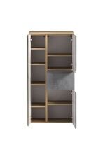 Midischrank >Paris< in Betongrau/ Wotaneiche, MDF - 65x130x35cm (BxHxT)