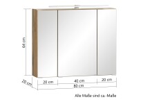 Spiegelschrank >Paris< in Wotaneiche - 80x64x20cm (BxHxT)