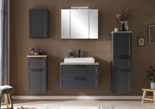 Waschtisch >Lyon< in grau, Wotaneiche, MDF - 80x63x47cm (BxHxT)