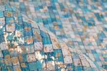 Teppich >Finish< in Türkis / Gold, 100% Leder - 150x80cm (LxB)