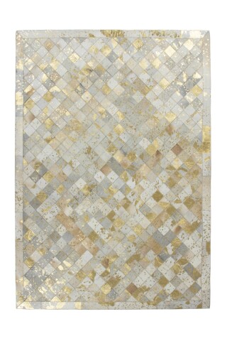 Teppich >Lavish< in Elfenbein / Gold, 100% Leder - 150x80cm (LxB)