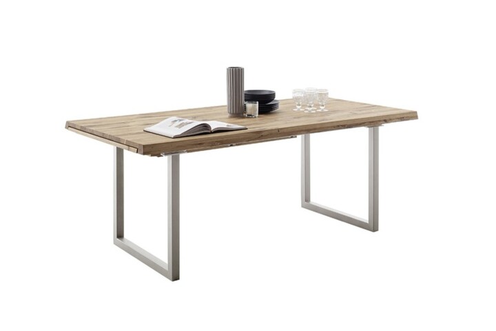 Kulissen-Esstisch >BROOKLYN< in Bianco geölt / Edelstahl - 280x73x100 (BxHxT)