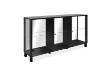 Sideboard >Albi< Vitrinen-Sideboard in Schwarz / Glas / Spiegel - 160x85x37,5cm (BxHxT)