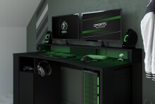 Gamingtisch >Gaming 2< (Set) inkl. Regal, LED-Beleuchtung, Dekor schwarz - 152x87x62cm BxHxT)