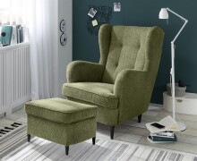 Ohrensessel >OSKAR< (Sessel und Hocker) in olive -...