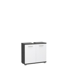 Waschbeckenunterschrank >CHAMP< 2 Türen, Betonoptik Dunkelgrau / Weiss Glanz - 69,9x62x28,9cm (B/H/T)