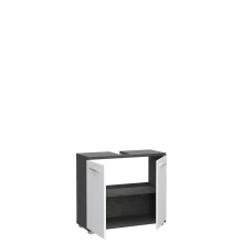 Waschbeckenunterschrank >CHAMP< 2 Türen, Betonoptik Dunkelgrau / Weiss Glanz - 69,9x62x28,9cm (B/H/T)