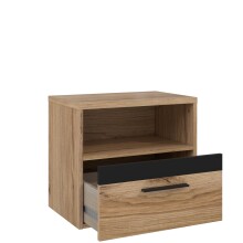 Nachtkommode >DALATE< 1 Schublade, Catania Eiche / Schwarz Matt - 50,2x45,2x33,8 (BxHxT)